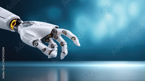 Robotic Arm and the Future: A close-up shot of a sleek, robotic arm with its intricate details and advanced technology, reaching out in a captivating composition.