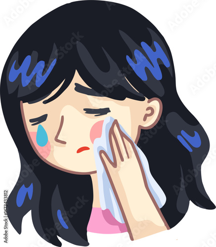 Sad woman crying and wiping tears with a tissue