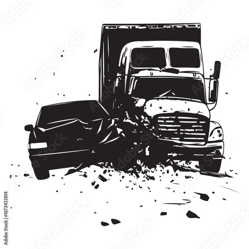 Two cars colliding, against a white background. Vector illustration