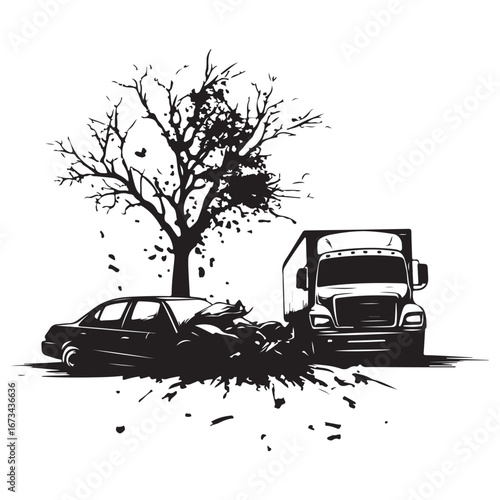 Two cars colliding, against a white background. Vector illustration