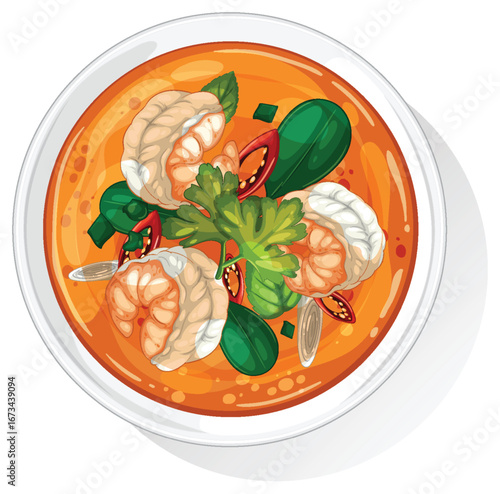 Thai Tom Yum Soup Vector Illustration