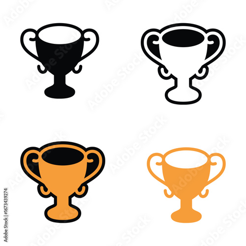Victory Trophy Vector Set. Award Cup Silhouette Icons