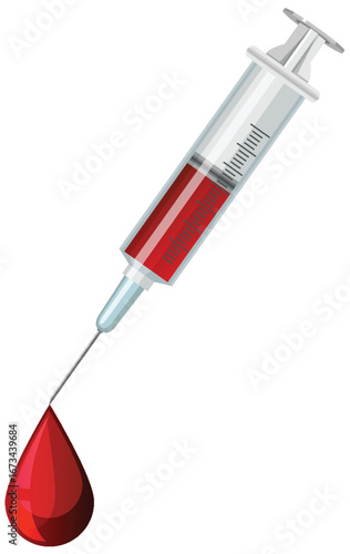 Medical Syringe with Blood Drop Vector Illustration