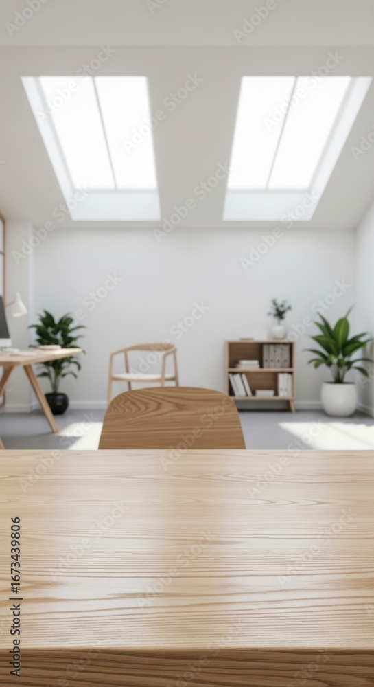 Fototapeta premium A wooden table with a chair in front of it