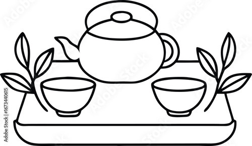 Mid autumn festival. tea ceremony outline icon
