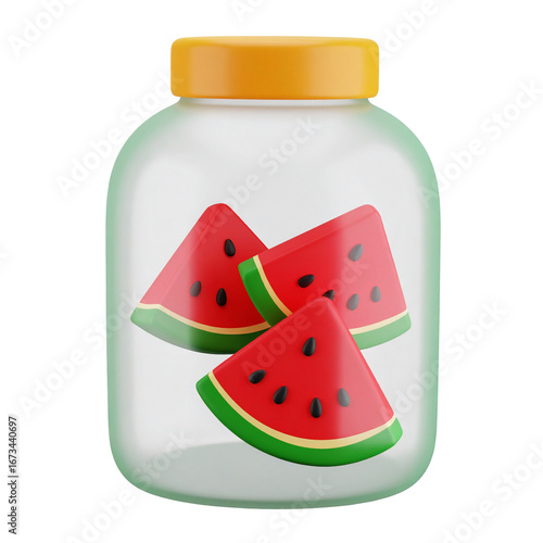 Watermelon slices in a glass jar food illustration fresh fruit