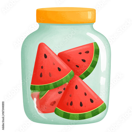 Watermelon slices in a glass jar
