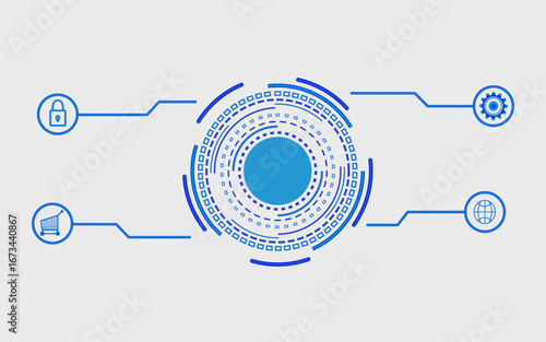 futuristic digital round HUD interface cybersecurity, ecommerce, global network