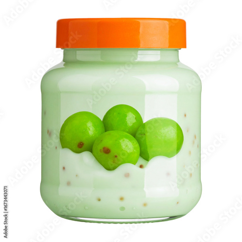 White sauce jar with green fruits