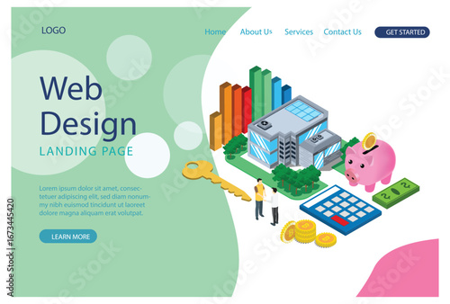Isometric Online banking modern flat design . Electronic bank and people concept. Landing page template. Conceptual isometric vector illustration Suitable for Diagrams, Infographics, Game Asset