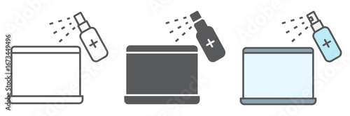 Disinfection laptop line icon, hygiene and disinfection, cleaning laptop sign vector graphics, editable stroke linear icon