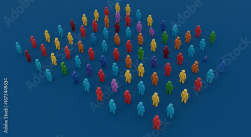 Colorful diverse crowd of people standing together representing community, teamwork, and unity on blue backdrop