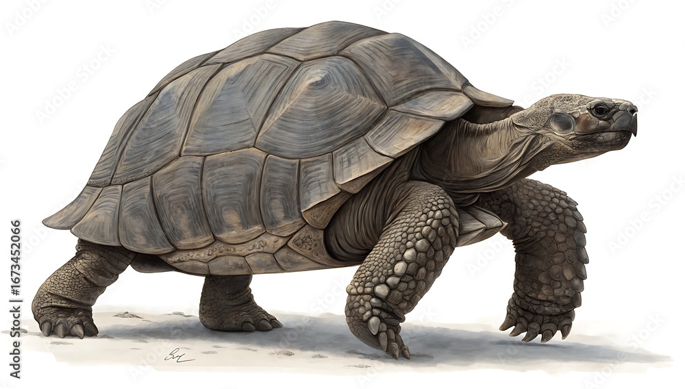 Obraz premium A large tortoise walking on a light colored surface