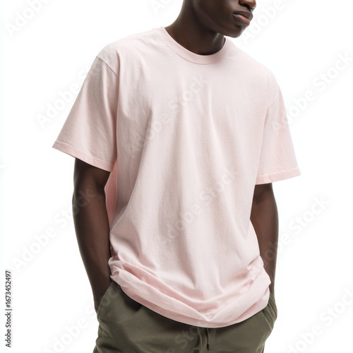 Man wearing a pink t-shirt mockup