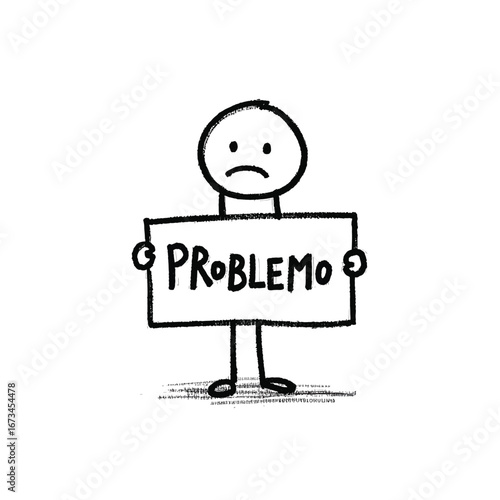 Vector art of stick figure holding a sign that says problemo