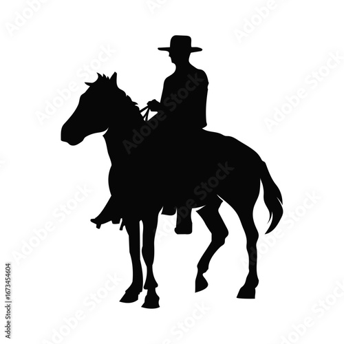 Vector silhouette of cowboy on a horse idle position