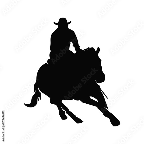 Vector silhouette of cowboy in horse racing