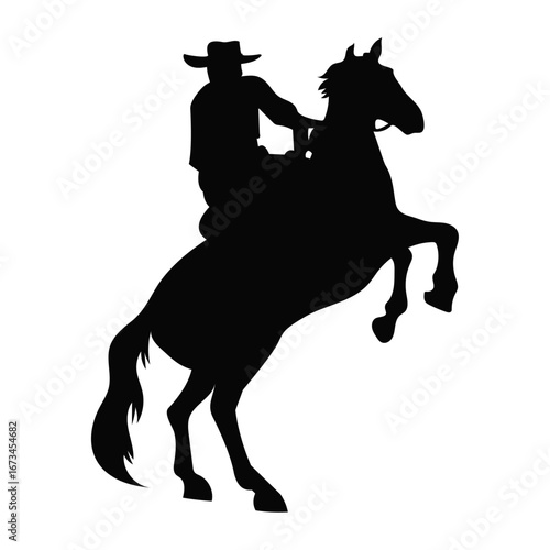Vector silhouette of cowboy on rodeo action
