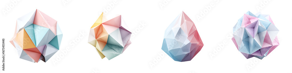 Fototapeta premium Abstract Low Poly Geometric Shapes: Pastel Colored 3D Design Elements