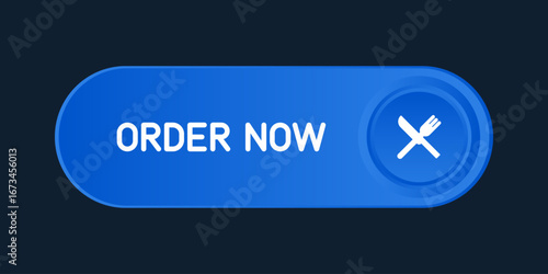 Blue CTA button with text: Order now and cutlery icon.