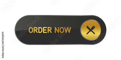 Golden CTA button with text: Order now and cutlery icon.
