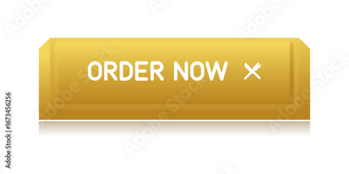 Golden CTA button with text: Order now and cutlery icon.