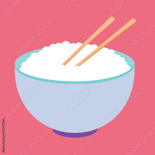 Bowl of food with chopsticks on white background isolated plate Japanese meal