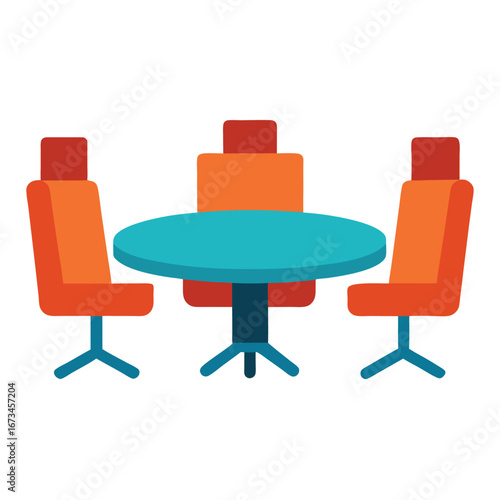 Table with chairs in office interior design illustration