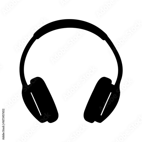 Black silhouette of headphones isolated on white background, music listening device