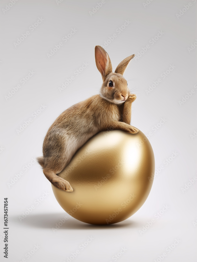 Obraz premium Thoughtful Rabbit on Golden Egg