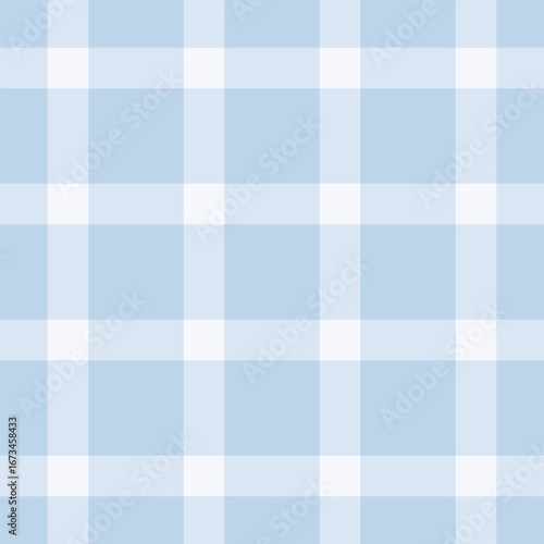 Pastel blue and white plaid pattern. Soft, classic design for backgrounds, textiles, or web design. Creates a calming, versatile feel. Seamless texture.