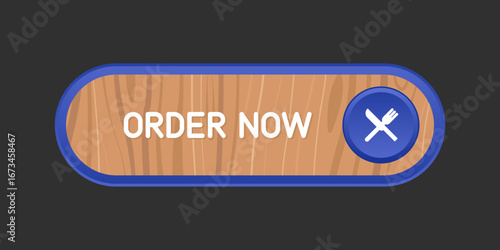 Wooden CTA button with text: Order now and cutlery icon.