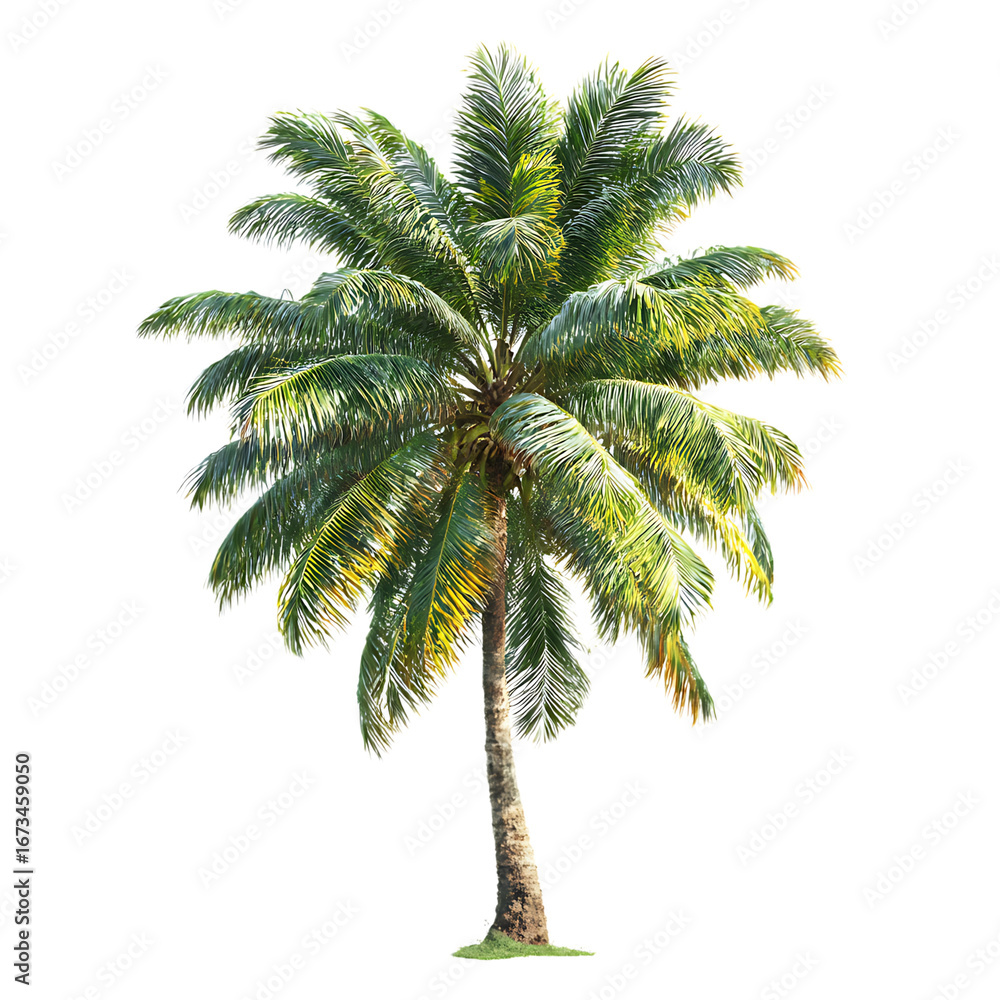 Obraz premium Lush green coconut palm tree isolated, ideal for tropical designs.