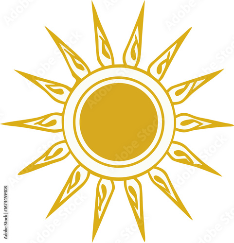 Golden Sun Symbol: A radiant, artistic representation of the sun, radiating warmth and positivity with its stylized golden rays.