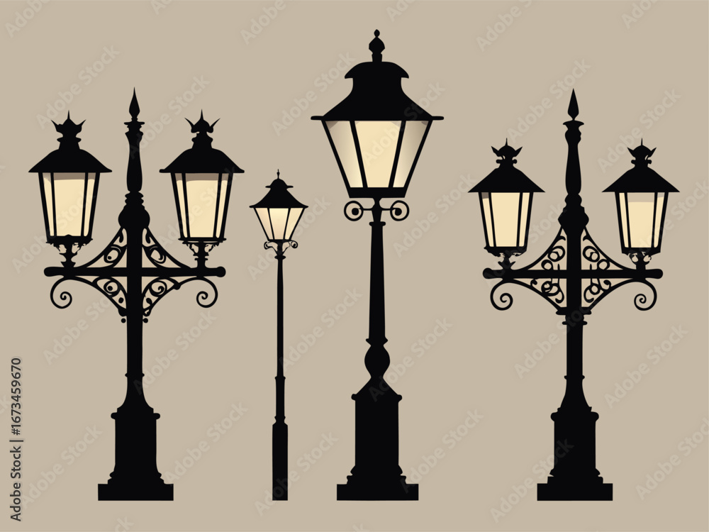 Obraz premium Elegant Black Street Lamps Set for Urban Decor