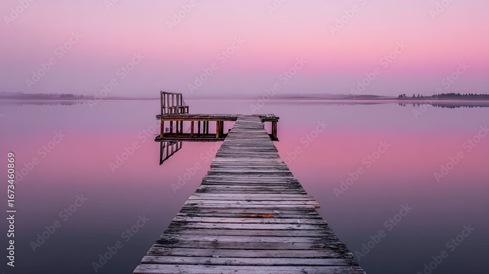 Obraz premium Peaceful wooden pier at dawn