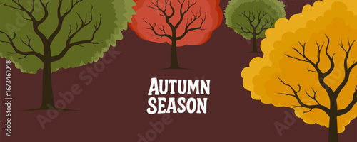 autumn background with beautiful natural scene, Sunny autumn forest, park nature landscape. Thanksgiving and Harvest Day. Leaf fall horizontal banner, poster, card set. forest of vibrant autumn trees.