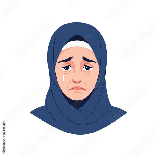 Sad woman in hijab depicting emotional distress with a tear rolling down her cheek 