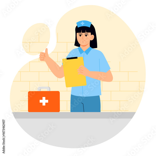 Female nurse showing thumb up Illustration
