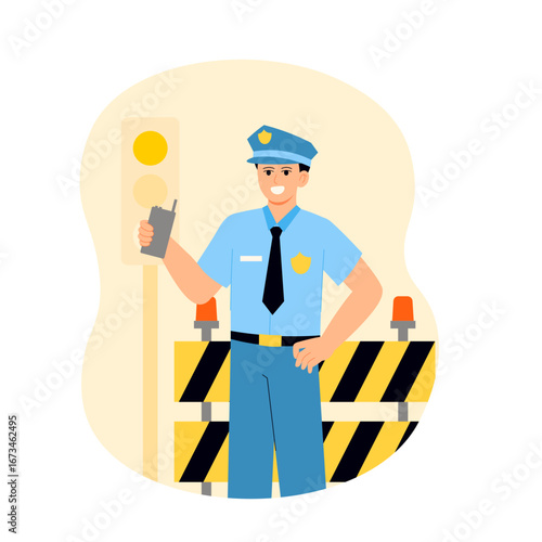 Police man holding walkie talkie" illustration