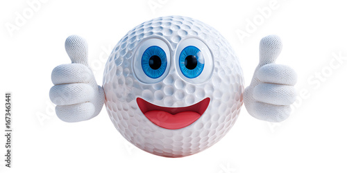 Smiling golf ball character giving thumbs up. Great for sports ads.