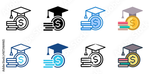 Financial Education icon set multiple style collection 
