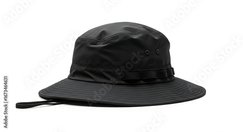 Close-up view of a dark gray/black boonie hat, isolated on a white background.