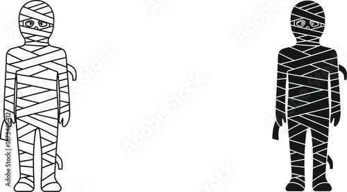 Cute cartoon mummy character for halloween celebration and costume party, vector illustration