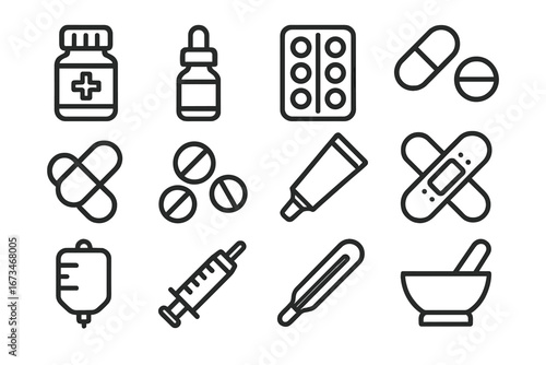 Vector illustration of medical supplies and medications for healthcare