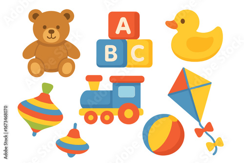 Colorful vector illustration of children?s toys for playful designs