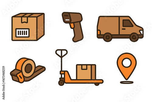 Simple vector illustration of delivery and logistics elements