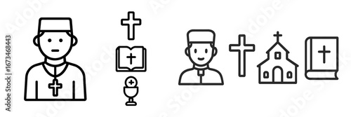 Religious symbols and clergy vector illustration in minimal style