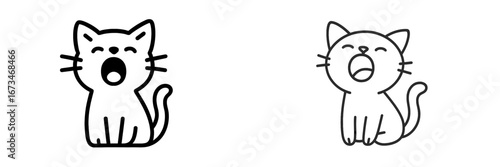 Cute vector illustration of yawning cats in minimalistic style