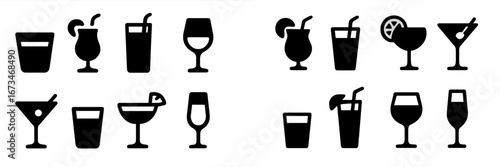 Vector icons of cocktails and drinks for design projects